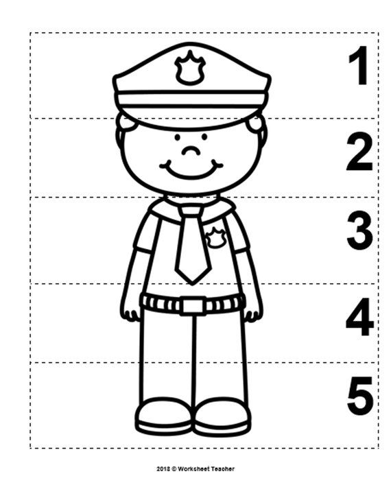 10 Community Helpers Number Sequence 1-5 Preschool Math B&W Picture Puzzles PDF Digital Download (1)