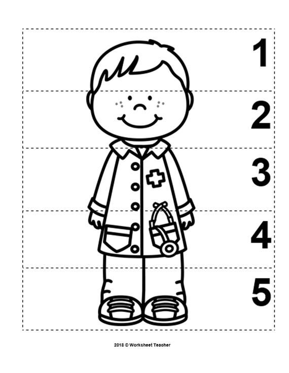 10 Community Helpers Number Sequence 1-5 Preschool Math B&W Picture Puzzles PDF Digital Download (2)